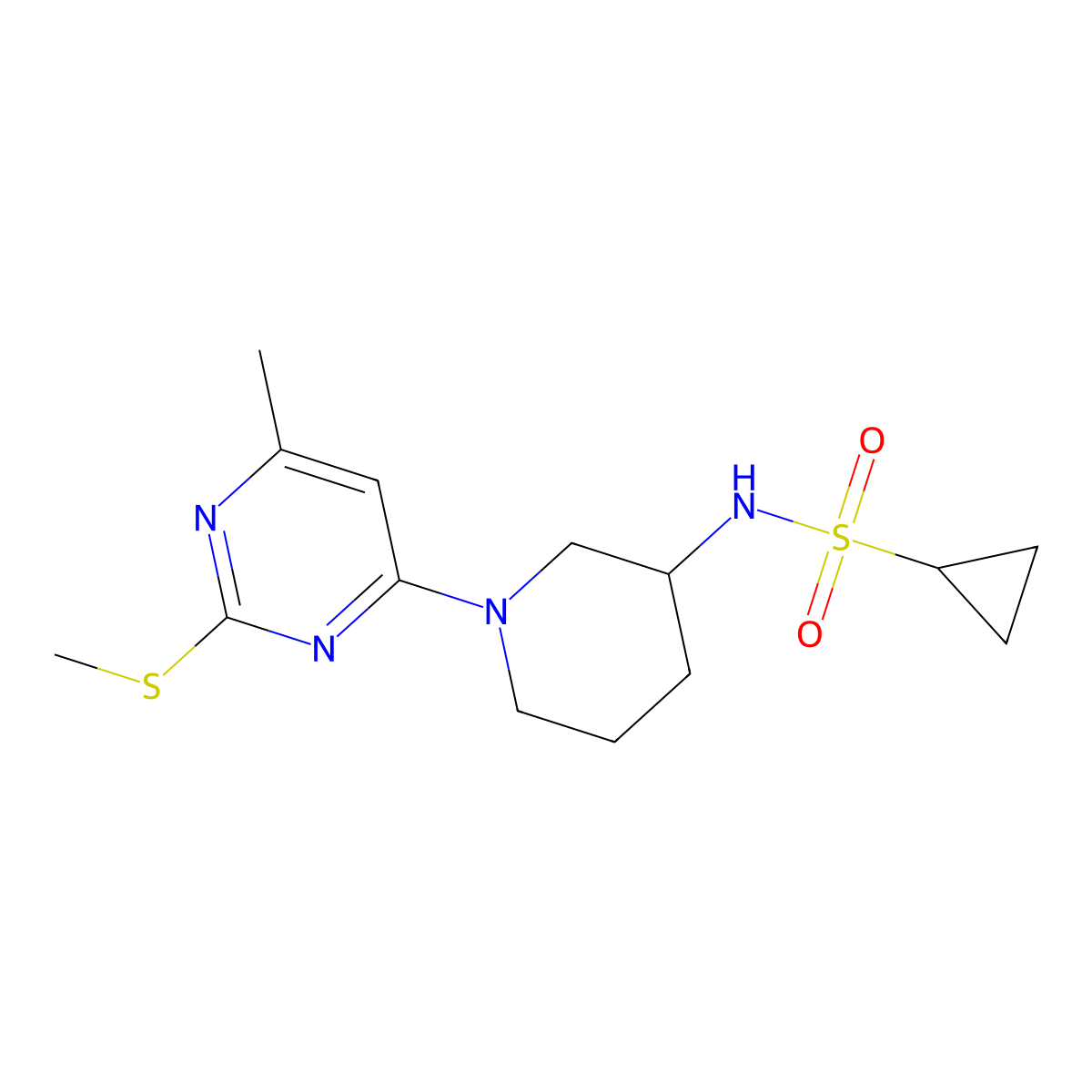 N-{1-[6-methyl-2-(methylsulfanyl)pyrimidin-4-yl]piperidin-3-yl}cyclopropanesulfonamide molecular structure, CAS 2640843-98-5