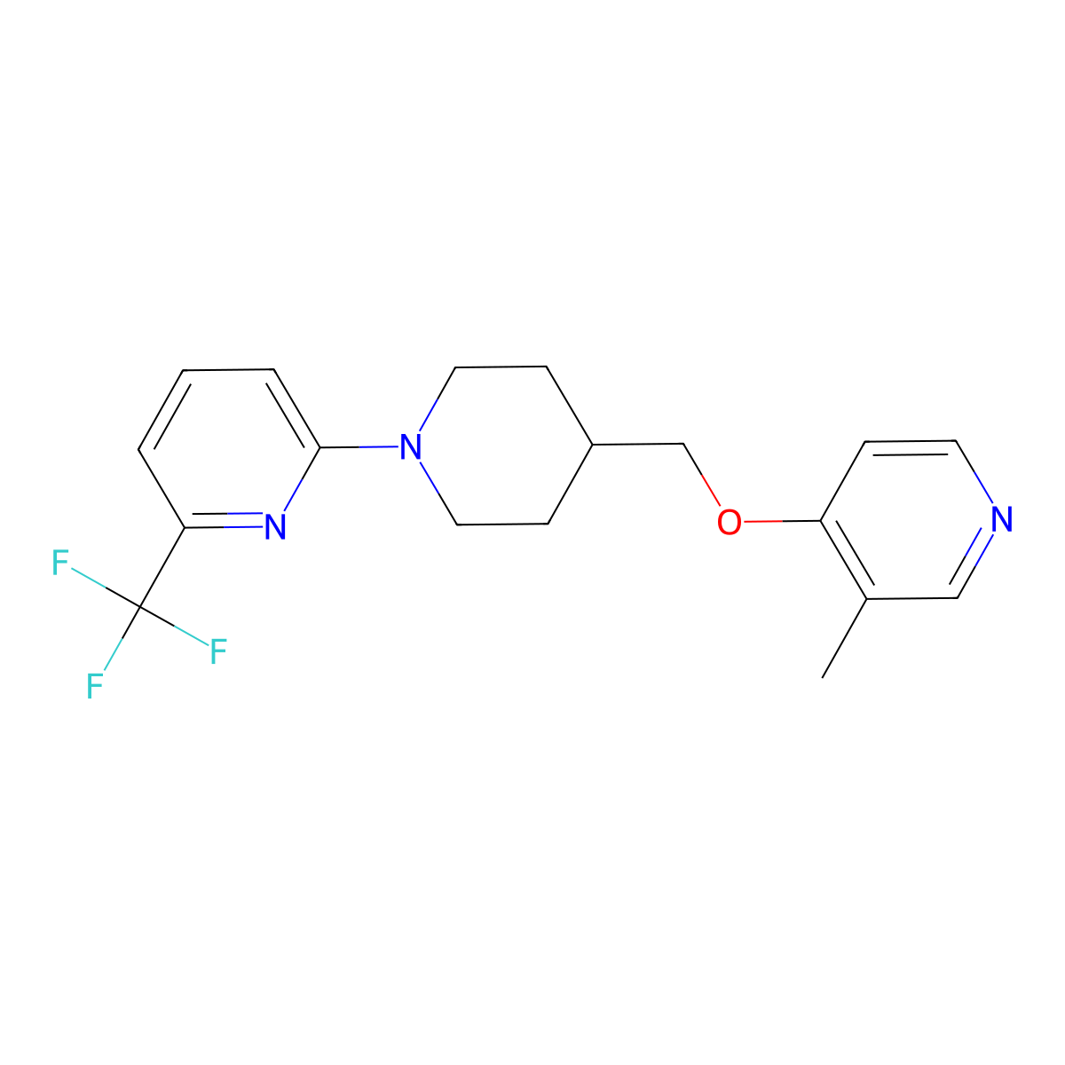 2-(4-{[(3-Methylpyridin-4-yl)oxy]methyl}piperidin-1-yl)-6-(trifluoromethyl)pyridine molecular structure, CAS 2640843-99-6