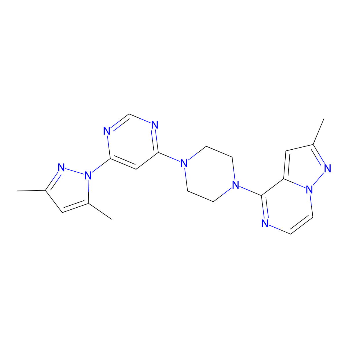 4-(3,5-dimethyl-1H-pyrazol-1-yl)-6-(4-{2-methylpyrazolo[1,5-a]pyrazin-4-yl}piperazin-1-yl)pyrimidine molecular structure, CAS 2640844-00-2