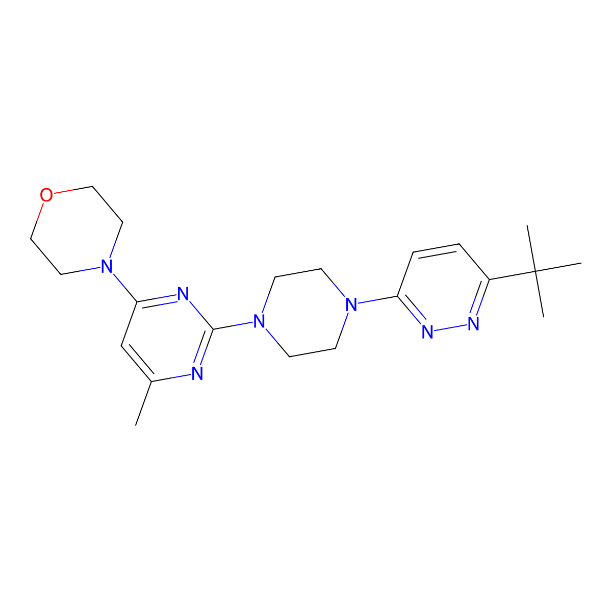 4-{2-[4-(6-Tert-butylpyridazin-3-yl)piperazin-1-yl]-6-methylpyrimidin-4-yl}morpholine molecular structure, CAS 2640844-02-4