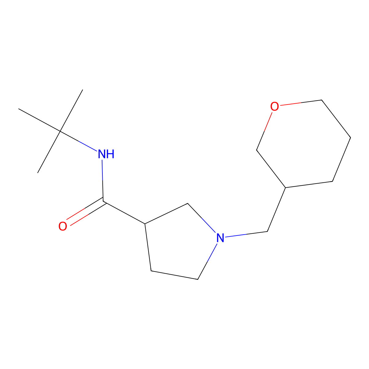N-tert-butyl-1-[(oxan-3-yl)methyl]pyrrolidine-3-carboxamide molecular structure, CAS 2640844-03-5