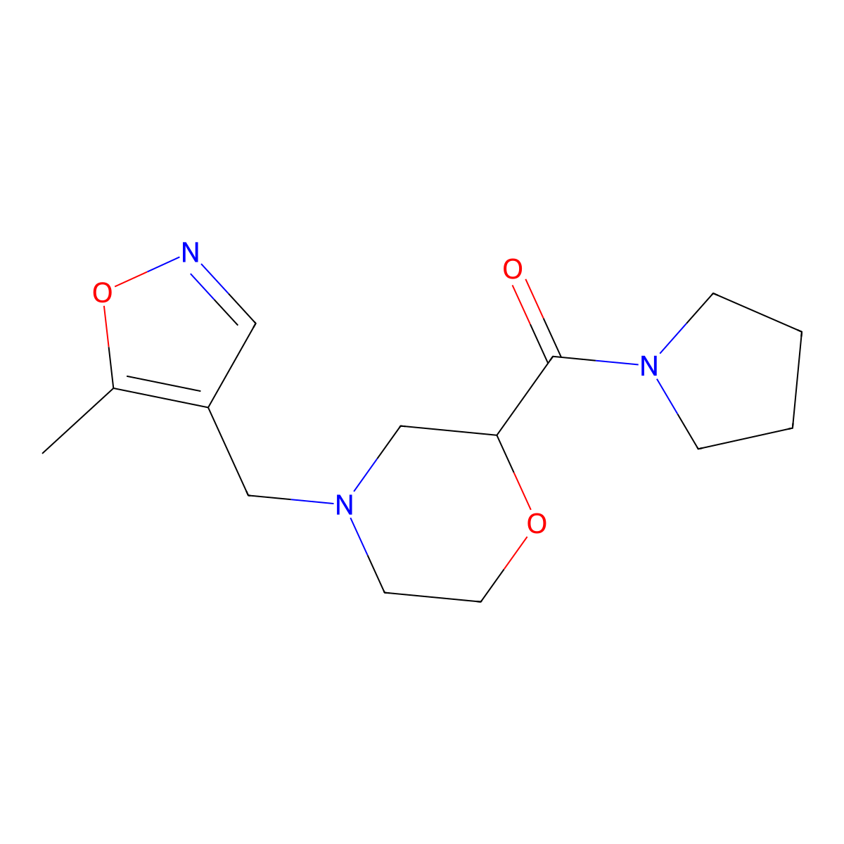 4-[(5-Methyl-1,2-oxazol-4-yl)methyl]-2-(pyrrolidine-1-carbonyl)morpholine molecular structure, CAS 2640844-04-6
