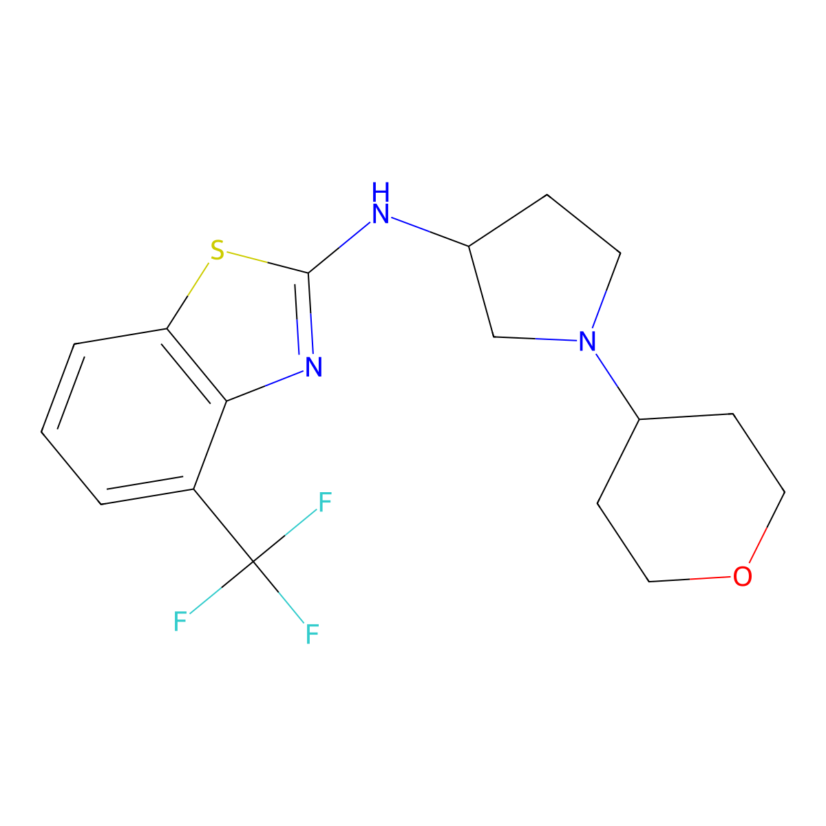 N-[1-(oxan-4-yl)pyrrolidin-3-yl]-4-(trifluoromethyl)-1,3-benzothiazol-2-amine molecular structure, CAS 2640844-05-7