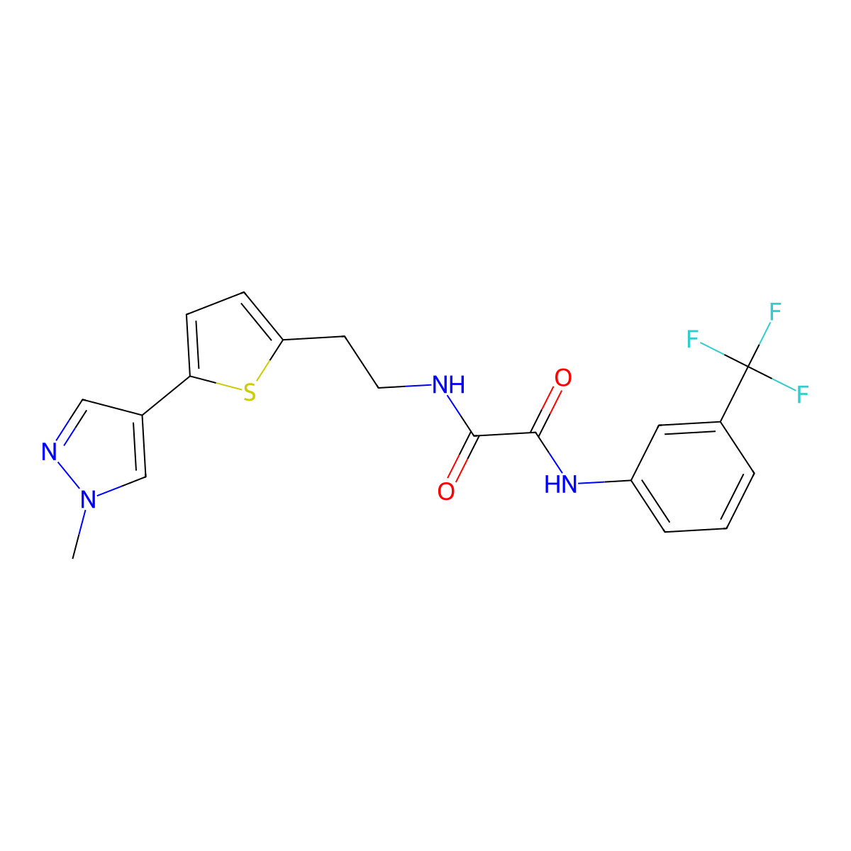 N-{2-[5-(1-methyl-1H-pyrazol-4-yl)thiophen-2-yl]ethyl}-N'-[3-(trifluoromethyl)phenyl]ethanediamide molecular structure, CAS 2640845-11-8