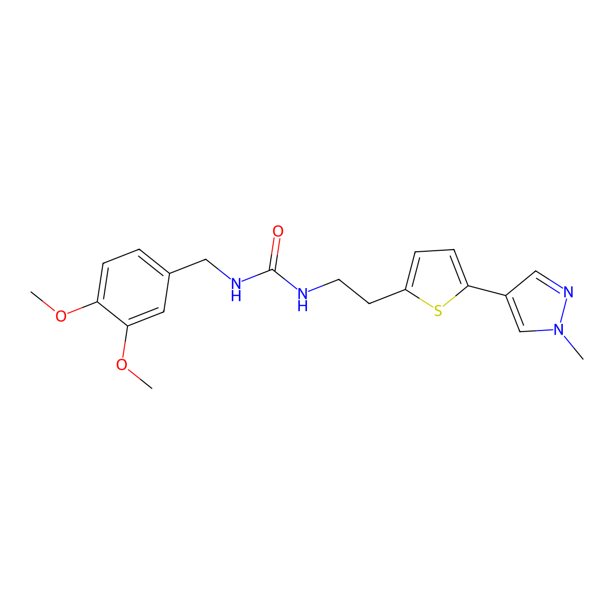 1-[(3,4-dimethoxyphenyl)methyl]-3-{2-[5-(1-methyl-1H-pyrazol-4-yl)thiophen-2-yl]ethyl}urea molecular structure, CAS 2640845-13-0