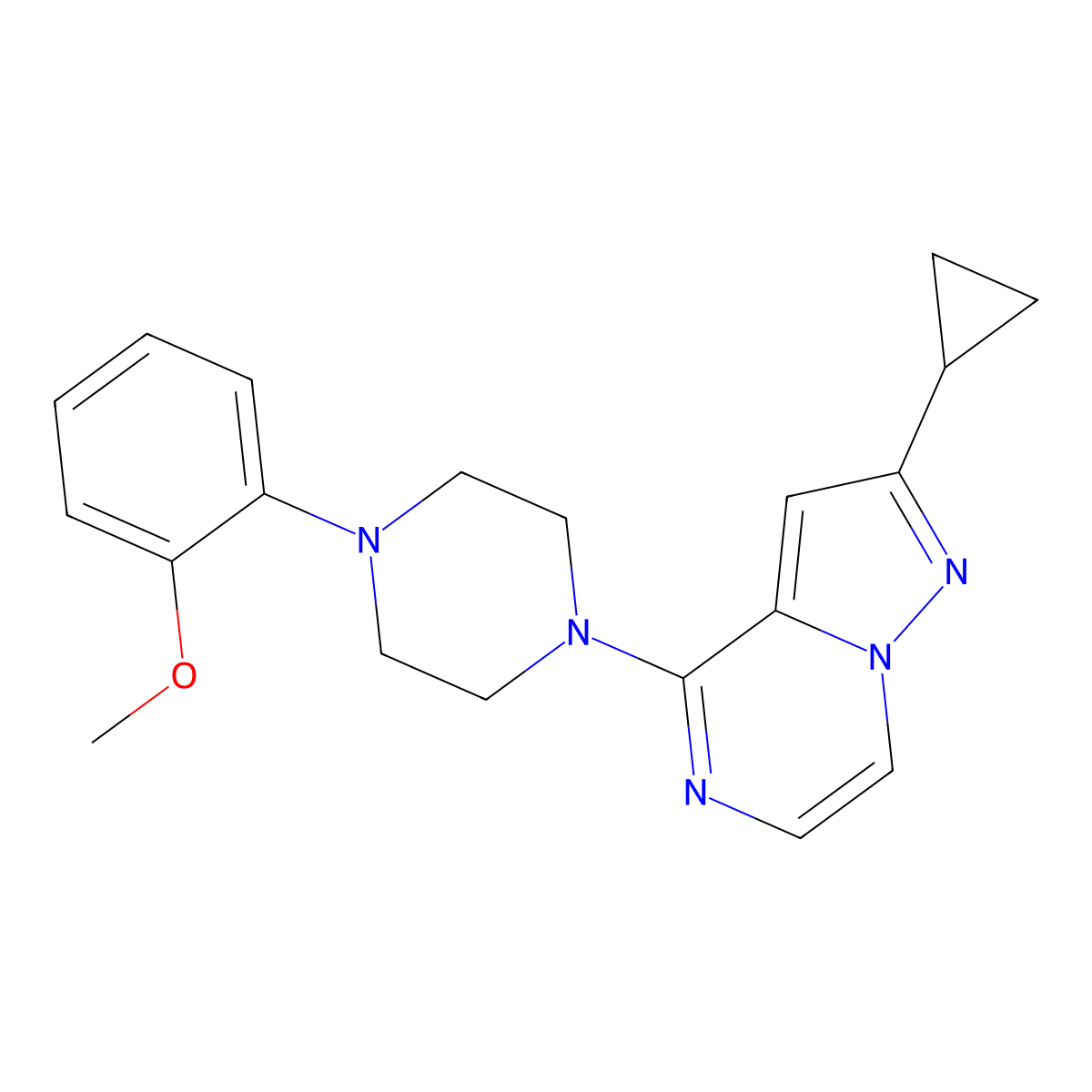 1-{2-Cyclopropylpyrazolo[1,5-a]pyrazin-4-yl}-4-(2-methoxyphenyl)piperazine molecular structure, CAS 2640845-16-3