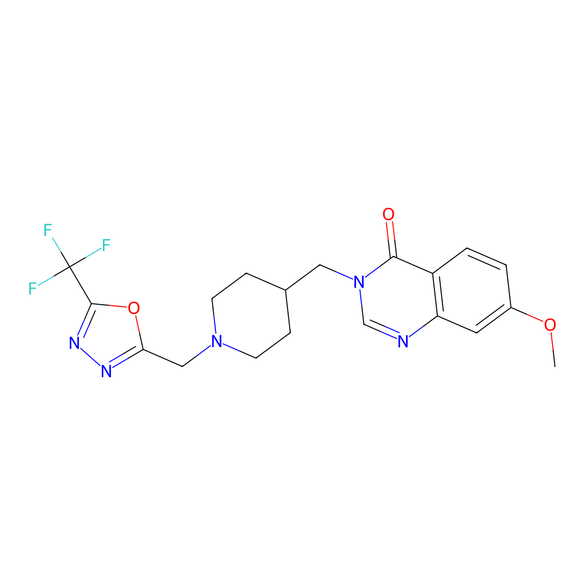 7-Methoxy-3-[(1-{[5-(trifluoromethyl)-1,3,4-oxadiazol-2-yl]methyl}piperidin-4-yl)methyl]-3,4-dihydroquinazolin-4-one molecular structure, CAS 2640845-17-4