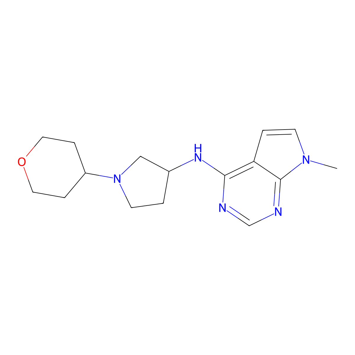 N-{7-methyl-7H-pyrrolo[2,3-d]pyrimidin-4-yl}-1-(oxan-4-yl)pyrrolidin-3-amine molecular structure, CAS 2640845-18-5