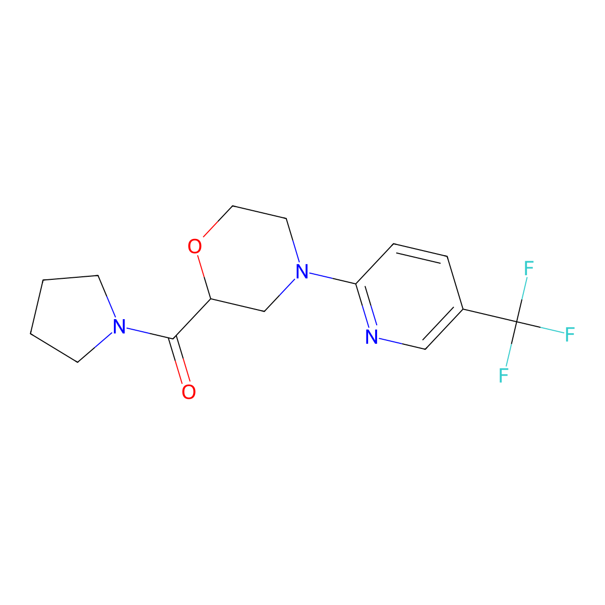 2-(Pyrrolidine-1-carbonyl)-4-[5-(trifluoromethyl)pyridin-2-yl]morpholine molecular structure, CAS 2640845-21-0