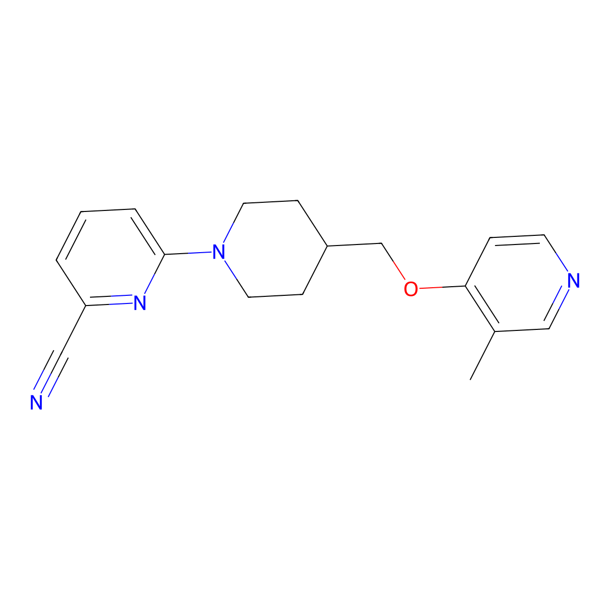 6-(4-{[(3-Methylpyridin-4-yl)oxy]methyl}piperidin-1-yl)pyridine-2-carbonitrile molecular structure, CAS 2640845-23-2