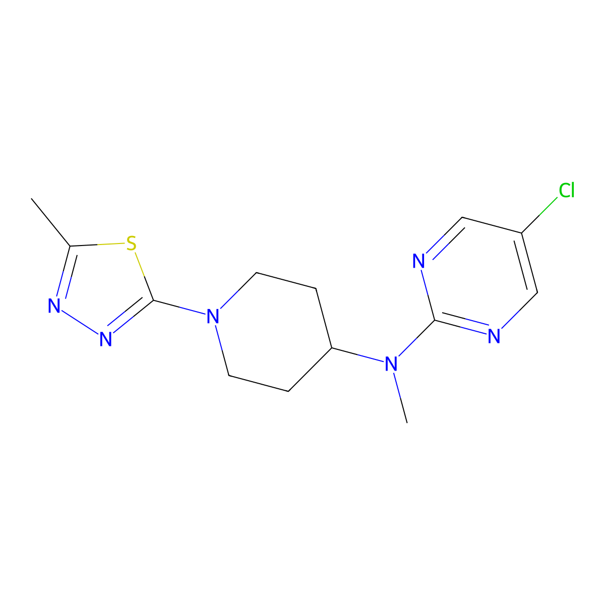 5-chloro-N-methyl-N-[1-(5-methyl-1,3,4-thiadiazol-2-yl)piperidin-4-yl]pyrimidin-2-amine molecular structure, CAS 2640845-24-3