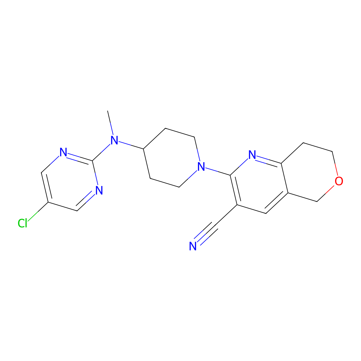 2-{4-[(5-chloropyrimidin-2-yl)(methyl)amino]piperidin-1-yl}-5H,7H,8H-pyrano[4,3-b]pyridine-3-carbonitrile molecular structure, CAS 2640845-26-5