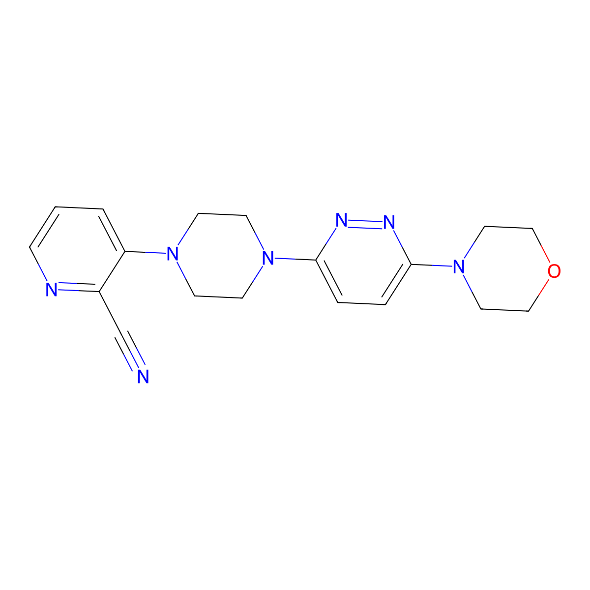 3-{4-[6-(Morpholin-4-yl)pyridazin-3-yl]piperazin-1-yl}pyridine-2-carbonitrile molecular structure, CAS 2640845-27-6
