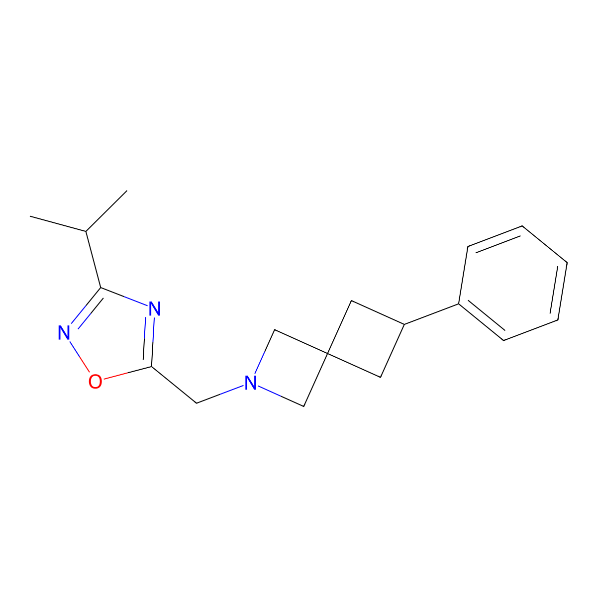 6-Phenyl-2-{[3-(propan-2-yl)-1,2,4-oxadiazol-5-yl]methyl}-2-azaspiro[3.3]heptane molecular structure, CAS 2640845-29-8