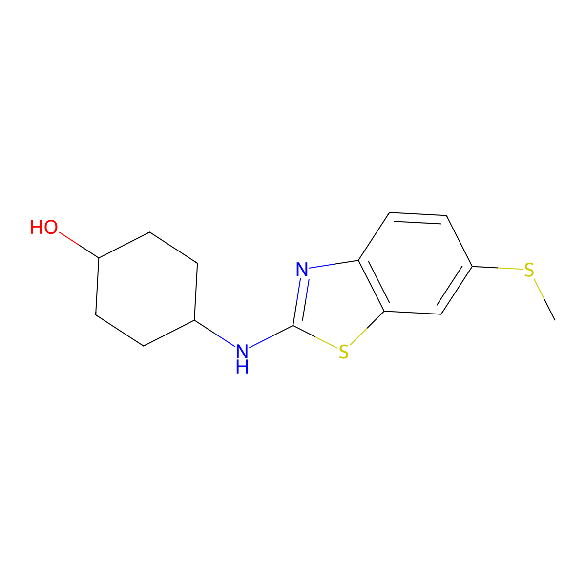 4-{[6-(Methylsulfanyl)-1,3-benzothiazol-2-yl]amino}cyclohexan-1-ol molecular structure, CAS 2640845-32-3