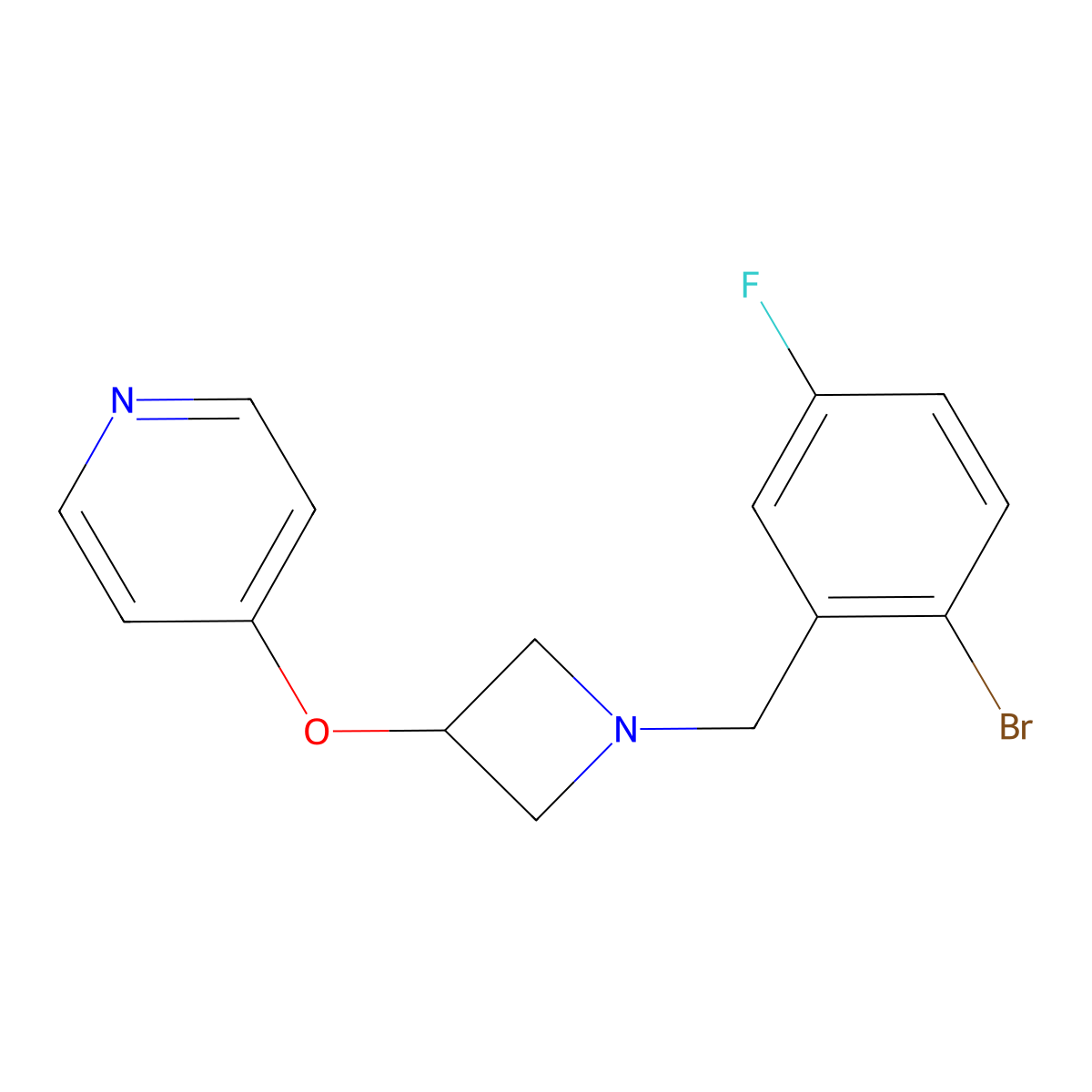 4-({1-[(2-Bromo-5-fluorophenyl)methyl]azetidin-3-yl}oxy)pyridine molecular structure, CAS 2640845-34-5