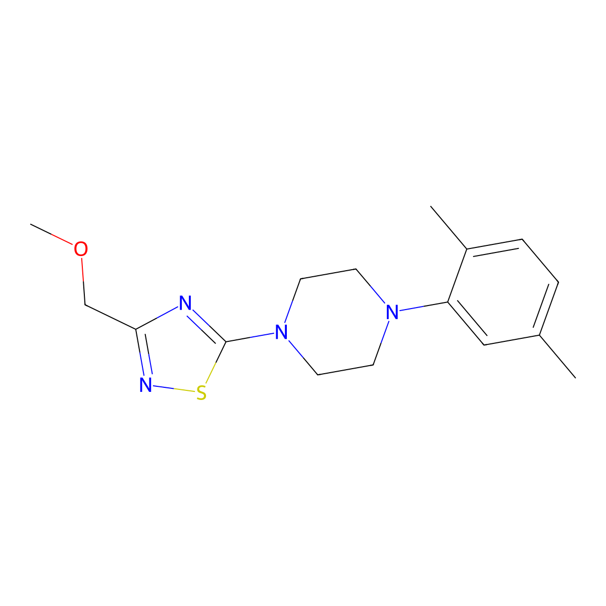 1-(2,5-Dimethylphenyl)-4-[3-(methoxymethyl)-1,2,4-thiadiazol-5-yl]piperazine molecular structure, CAS 2640845-45-8