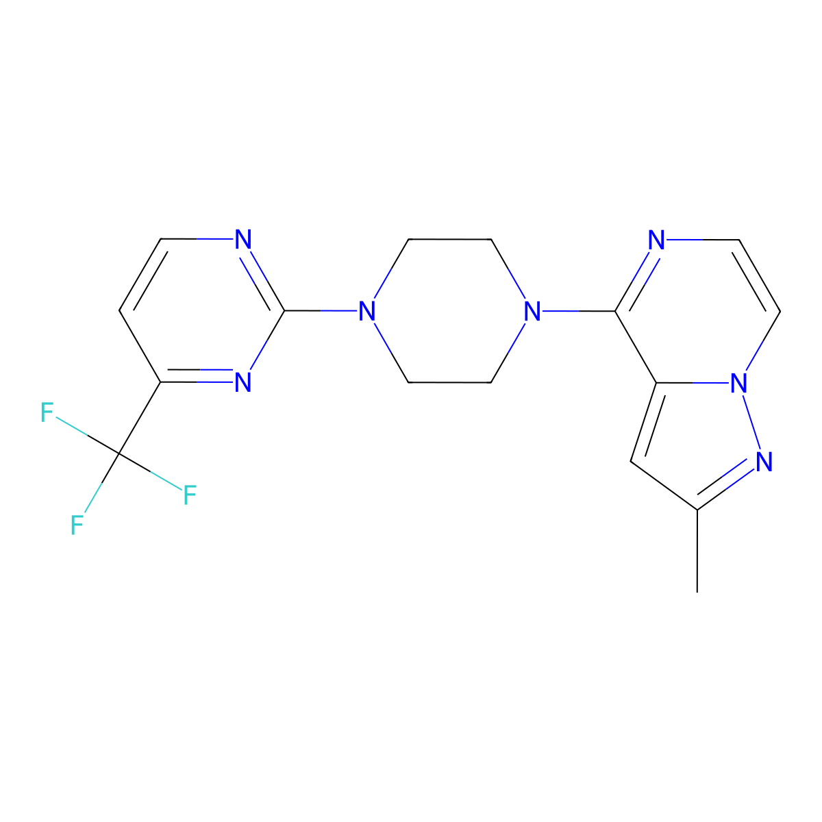 2-(4-{2-Methylpyrazolo[1,5-a]pyrazin-4-yl}piperazin-1-yl)-4-(trifluoromethyl)pyrimidine molecular structure, CAS 2640845-46-9