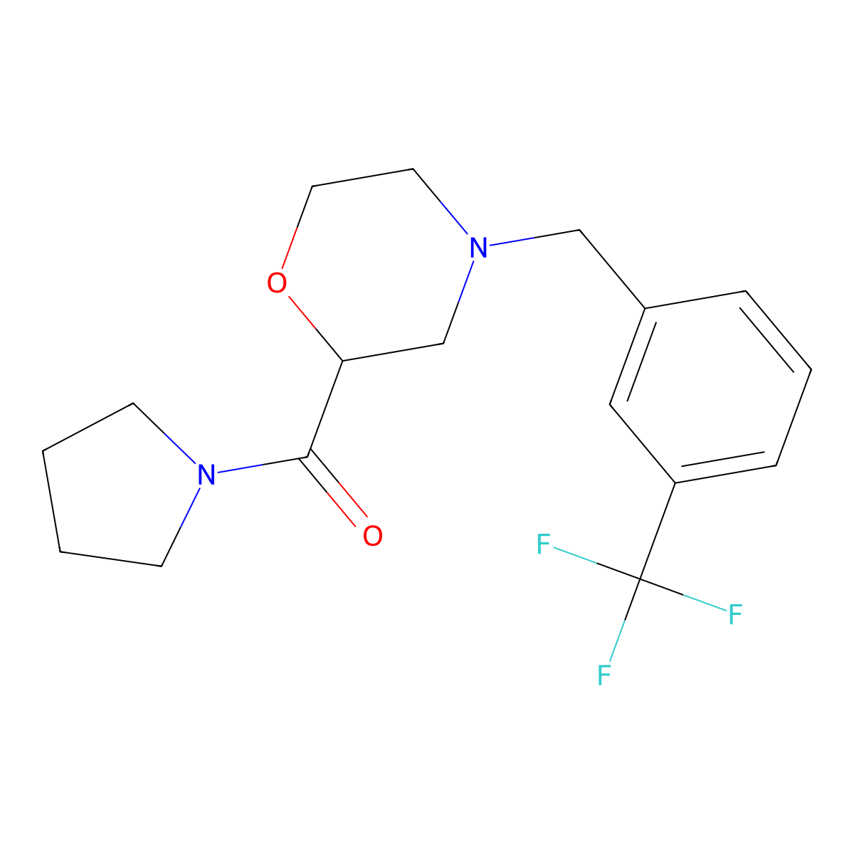 2-(Pyrrolidine-1-carbonyl)-4-{[3-(trifluoromethyl)phenyl]methyl}morpholine molecular structure, CAS 2640845-51-6