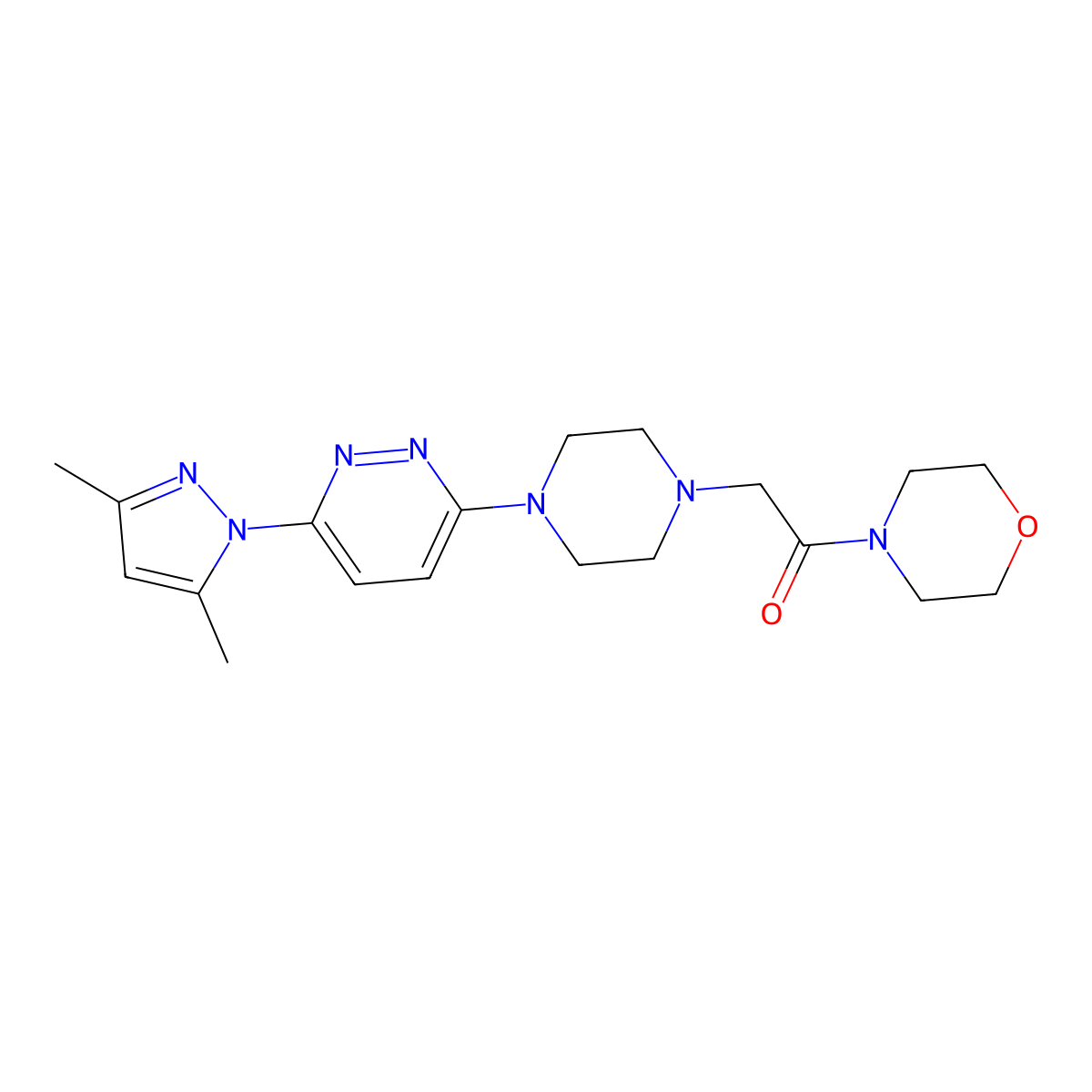 2-{4-[6-(3,5-dimethyl-1H-pyrazol-1-yl)pyridazin-3-yl]piperazin-1-yl}-1-(morpholin-4-yl)ethan-1-one molecular structure, CAS 2640845-56-1