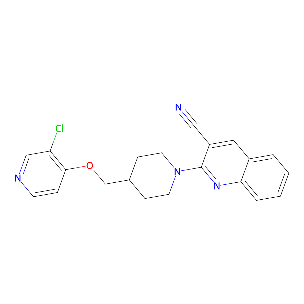 2-(4-{[(3-Chloropyridin-4-yl)oxy]methyl}piperidin-1-yl)quinoline-3-carbonitrile molecular structure, CAS 2640845-59-4