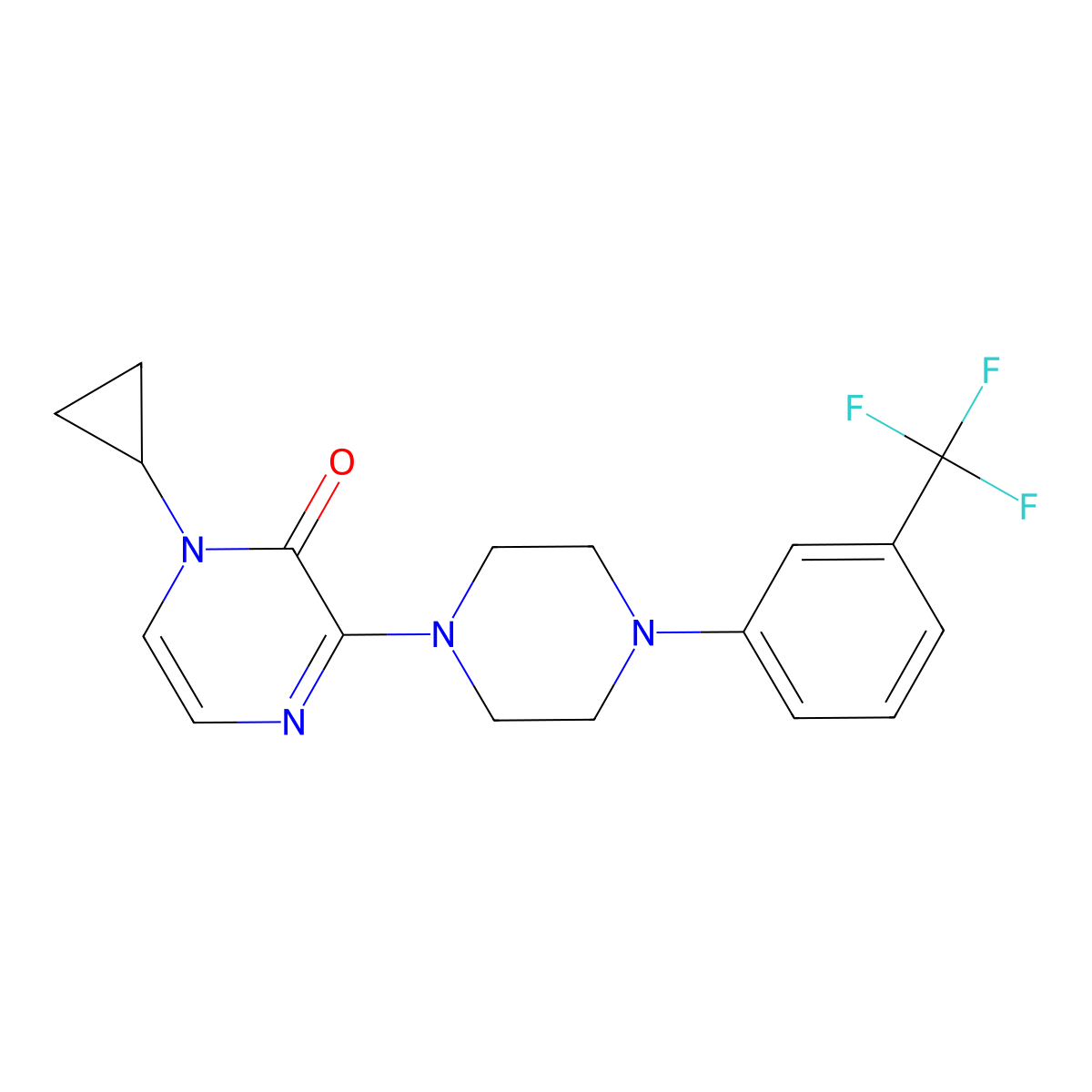 1-Cyclopropyl-3-{4-[3-(trifluoromethyl)phenyl]piperazin-1-yl}-1,2-dihydropyrazin-2-one molecular structure, CAS 2640845-61-8