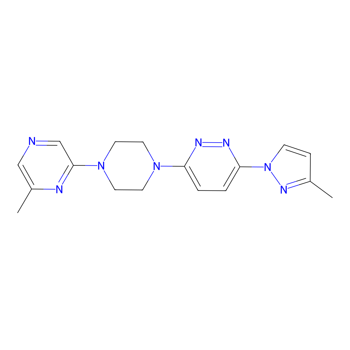 3-(3-methyl-1H-pyrazol-1-yl)-6-[4-(6-methylpyrazin-2-yl)piperazin-1-yl]pyridazine molecular structure, CAS 2640845-62-9