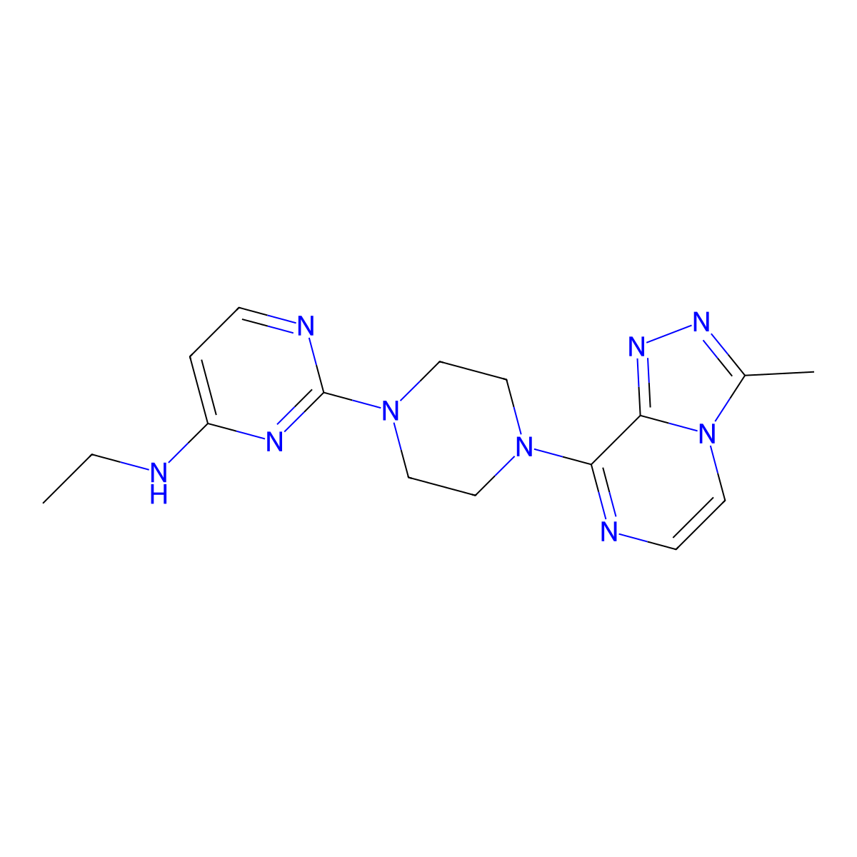 N-ethyl-2-(4-{3-methyl-[1,2,4]triazolo[4,3-a]pyrazin-8-yl}piperazin-1-yl)pyrimidin-4-amine molecular structure, CAS 2640845-66-3