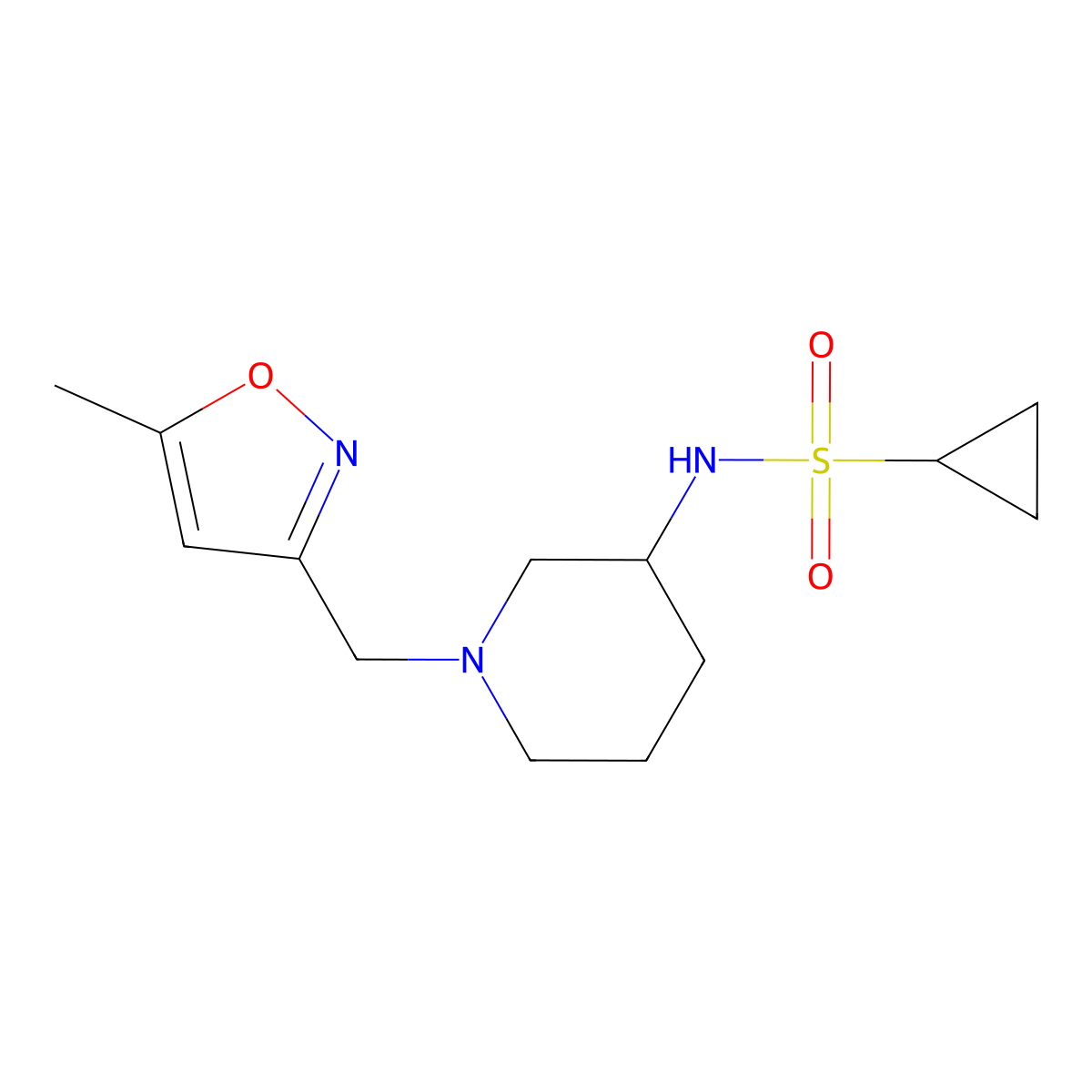 N-{1-[(5-methyl-1,2-oxazol-3-yl)methyl]piperidin-3-yl}cyclopropanesulfonamide molecular structure, CAS 2640845-67-4