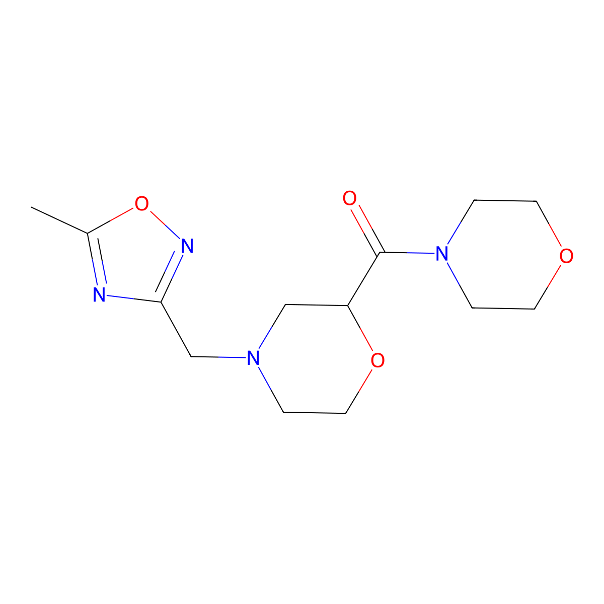 4-[(5-Methyl-1,2,4-oxadiazol-3-yl)methyl]-2-(morpholine-4-carbonyl)morpholine molecular structure, CAS 2640845-69-6