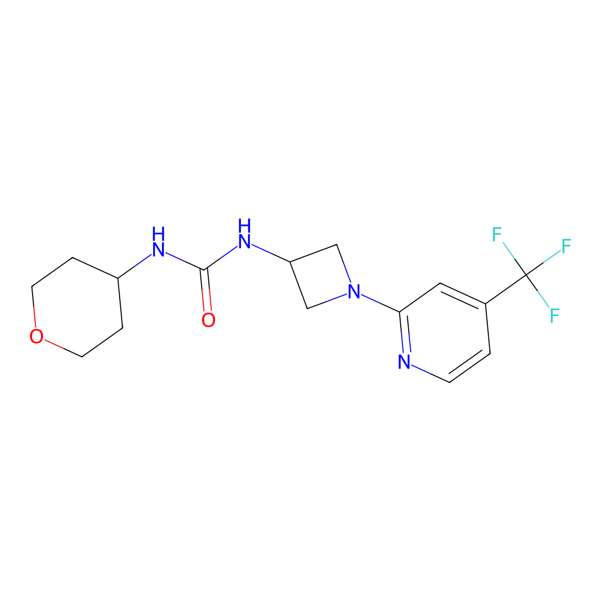 1-(Oxan-4-yl)-3-{1-[4-(trifluoromethyl)pyridin-2-yl]azetidin-3-yl}urea molecular structure, CAS 2640845-71-0