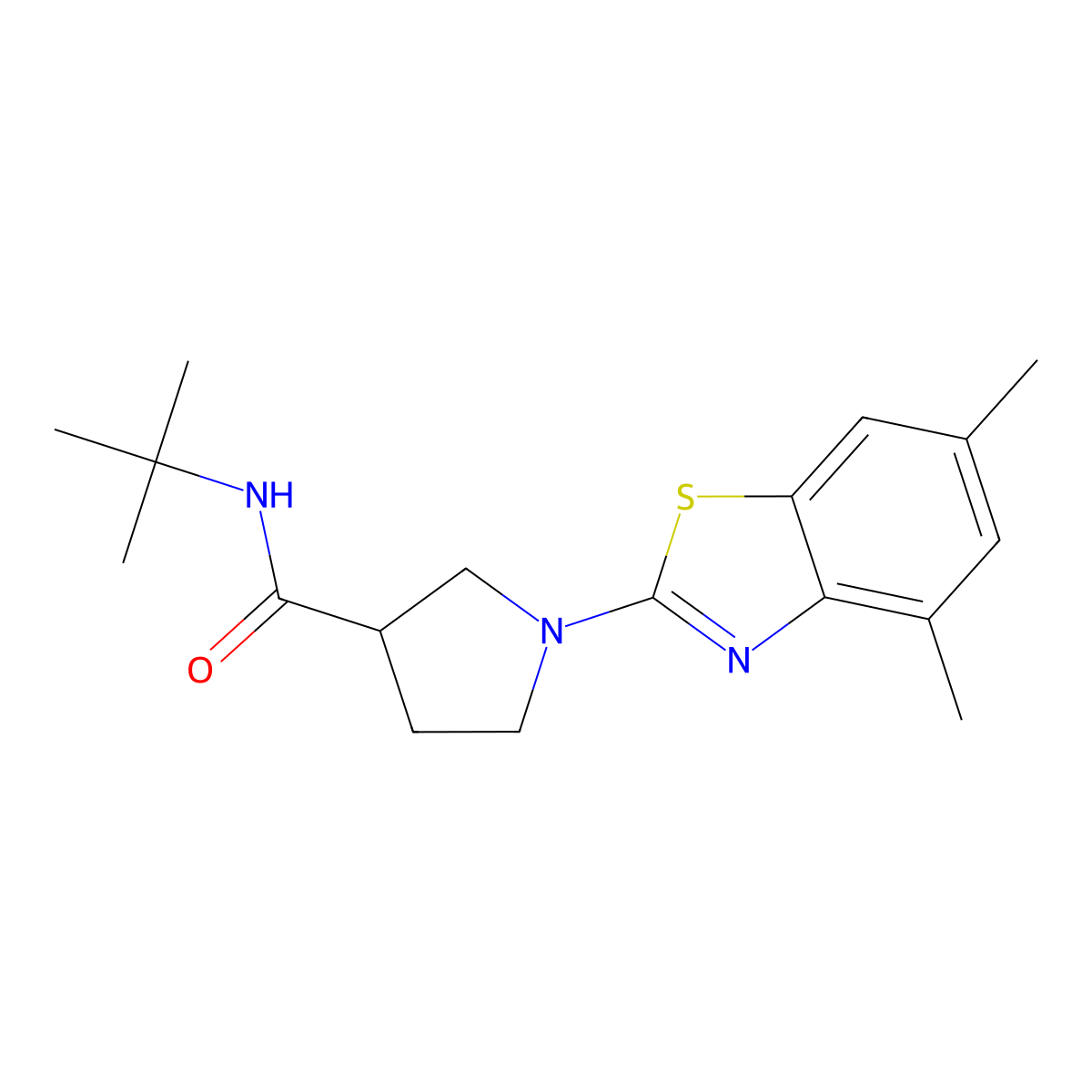 N-tert-butyl-1-(4,6-dimethyl-1,3-benzothiazol-2-yl)pyrrolidine-3-carboxamide molecular structure, CAS 2640845-72-1