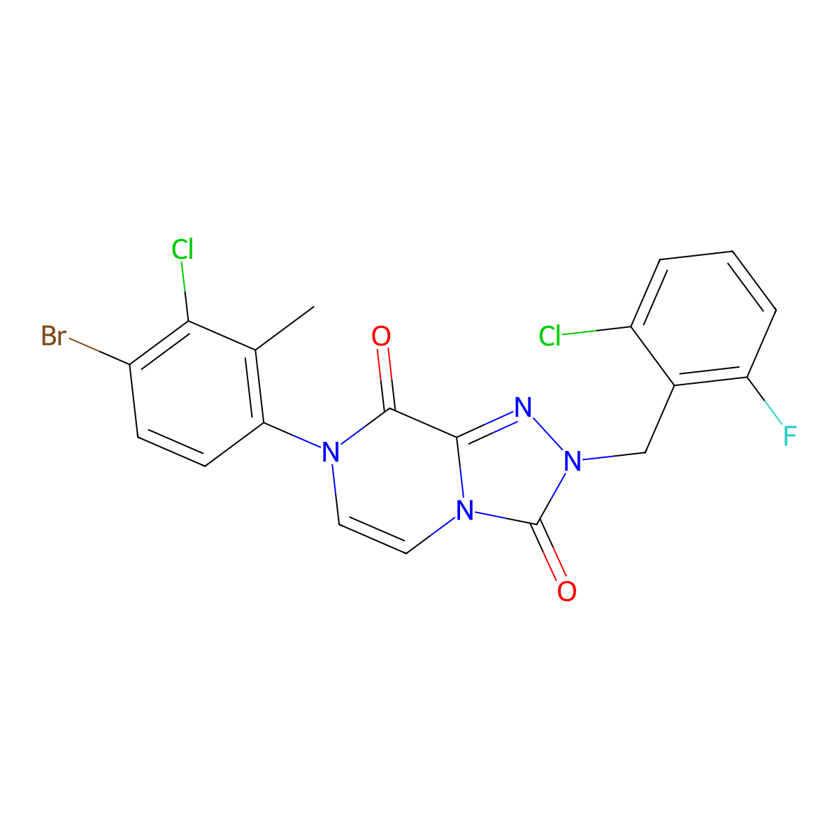 7-(4-bromo-3-chloro-2-methylphenyl)-2-[(2-chloro-6-fluorophenyl)methyl]-2H,3H,7H,8H-[1,2,4]triazolo[4,3-a]pyrazine-3,8-dione molecular structure, CAS 2640845-75-4