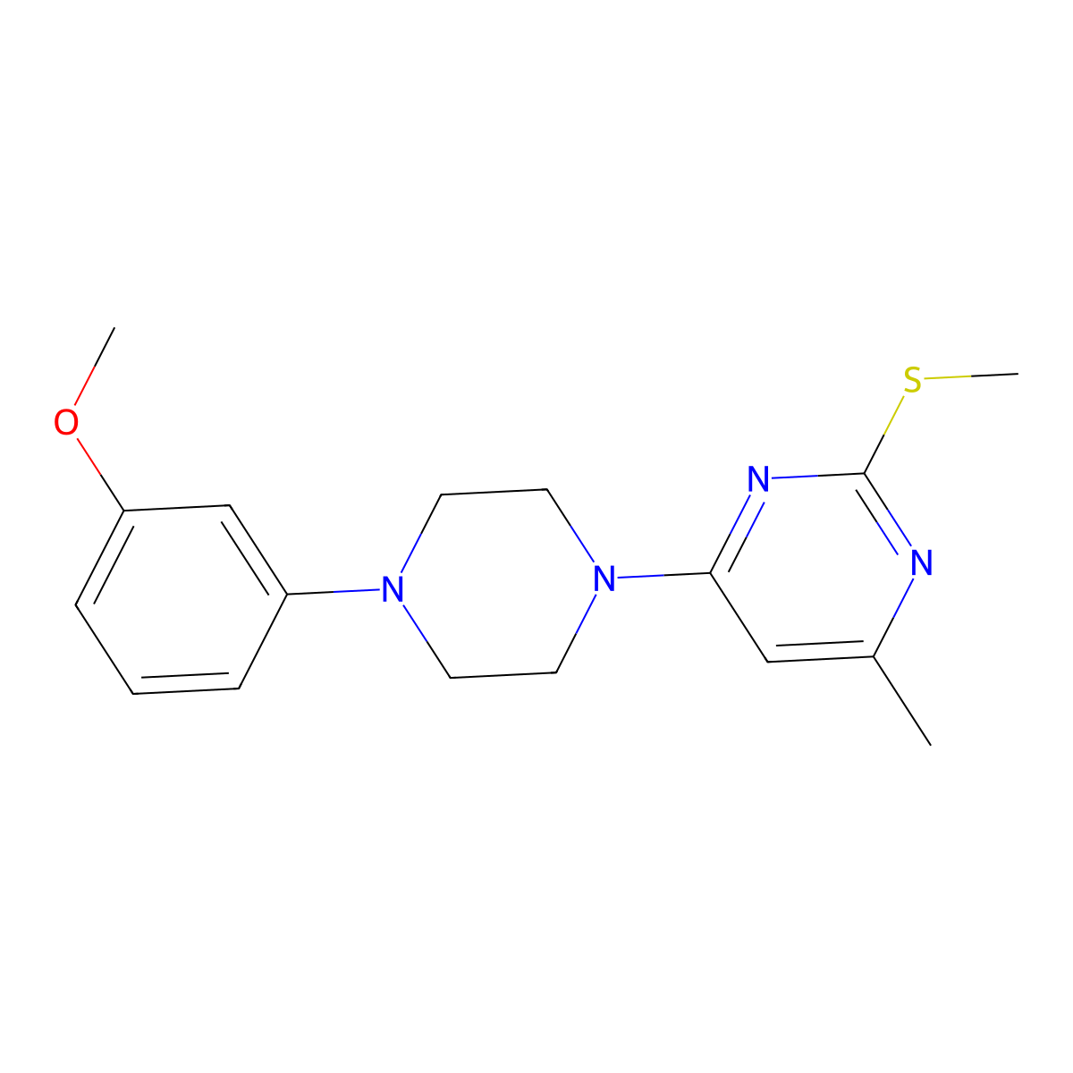 4-[4-(3-Methoxyphenyl)piperazin-1-yl]-6-methyl-2-(methylsulfanyl)pyrimidine molecular structure, CAS 2640845-78-7