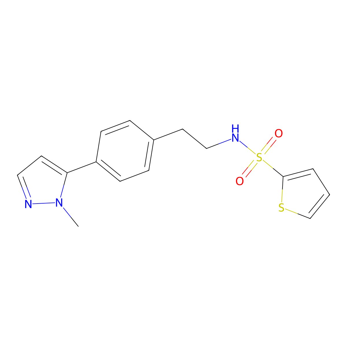 N-{2-[4-(1-methyl-1H-pyrazol-5-yl)phenyl]ethyl}thiophene-2-sulfonamide molecular structure, CAS 2640845-82-3