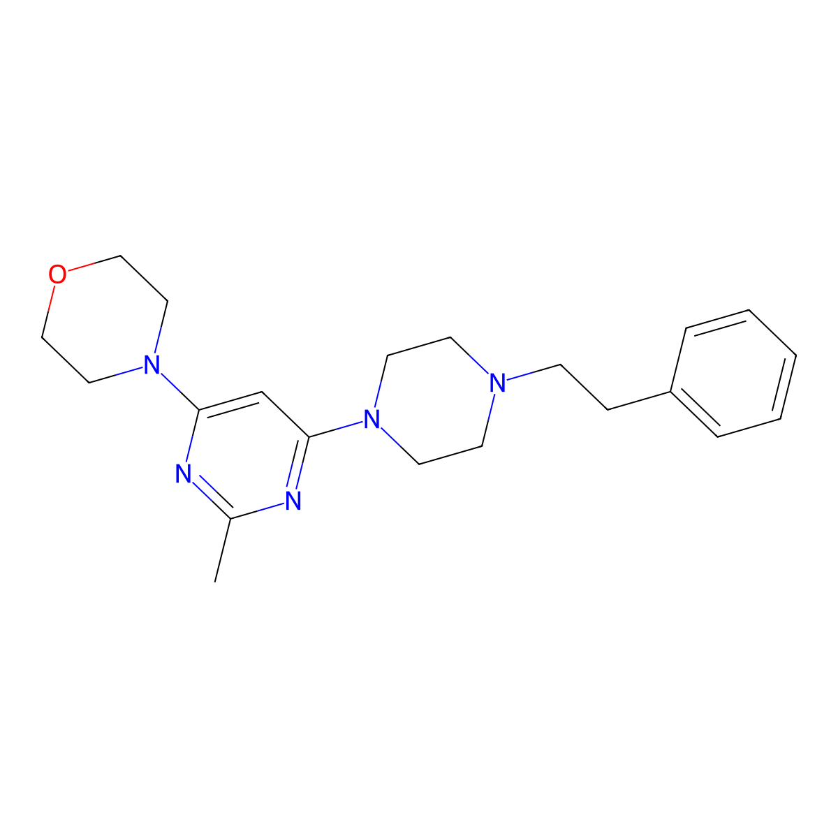 4-{2-Methyl-6-[4-(2-phenylethyl)piperazin-1-yl]pyrimidin-4-yl}morpholine molecular structure, CAS 2640845-84-5