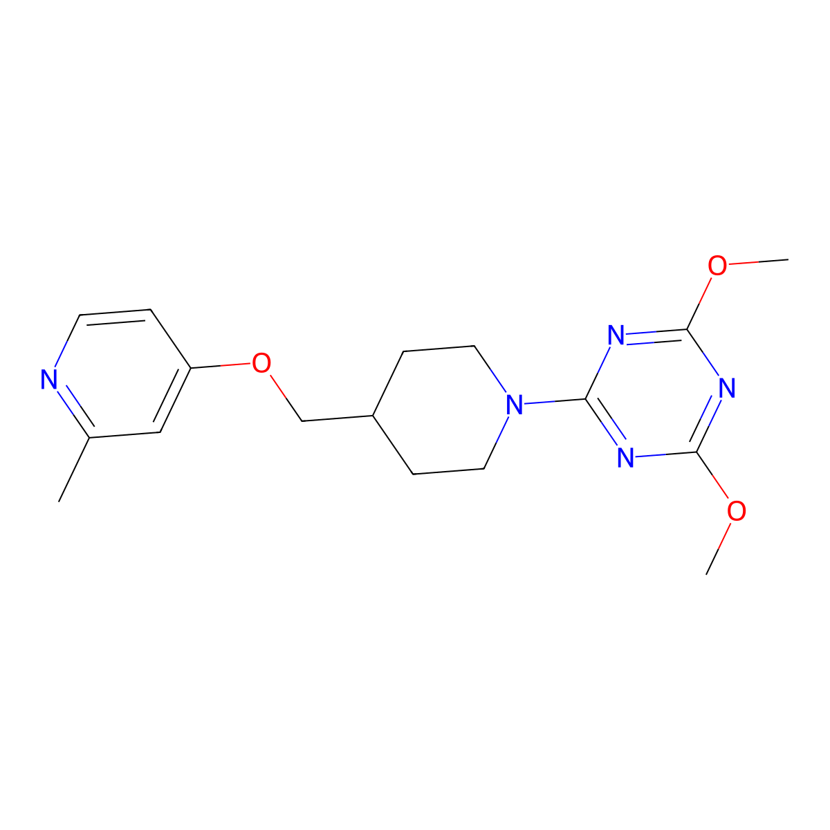 2,4-Dimethoxy-6-(4-{[(2-methylpyridin-4-yl)oxy]methyl}piperidin-1-yl)-1,3,5-triazine molecular structure, CAS 2640845-86-7