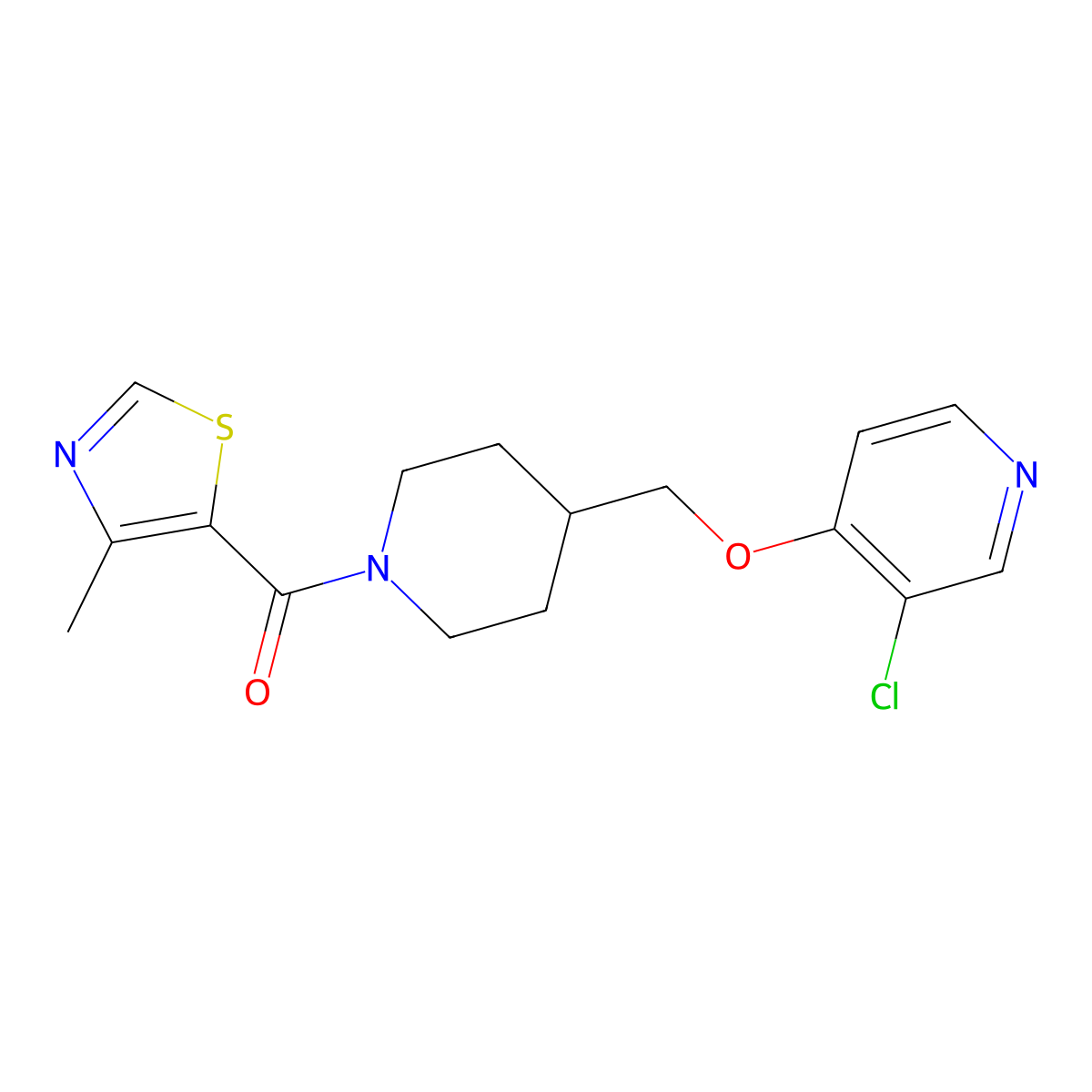 3-Chloro-4-{[1-(4-methyl-1,3-thiazole-5-carbonyl)piperidin-4-yl]methoxy}pyridine molecular structure, CAS 2640845-88-9