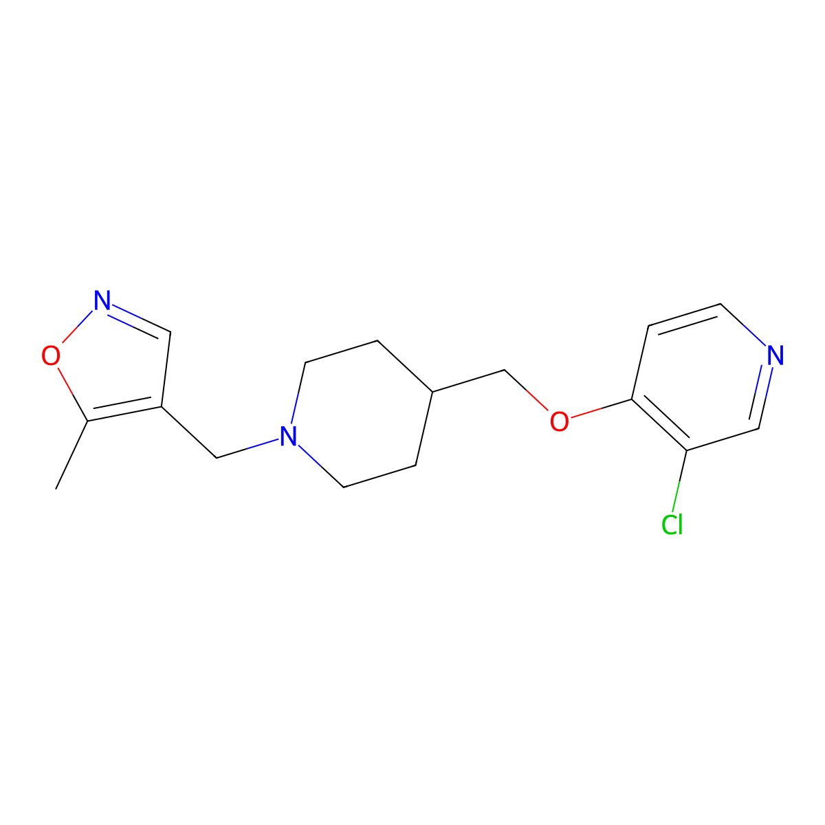 3-Chloro-4-({1-[(5-methyl-1,2-oxazol-4-yl)methyl]piperidin-4-yl}methoxy)pyridine molecular structure, CAS 2640845-91-4