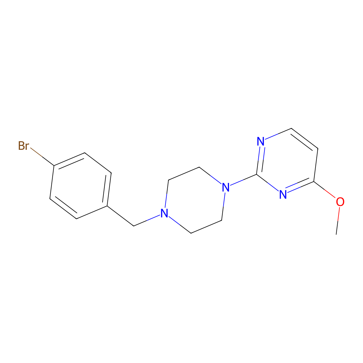 2-{4-[(4-Bromophenyl)methyl]piperazin-1-yl}-4-methoxypyrimidine molecular structure, CAS 2640845-94-7