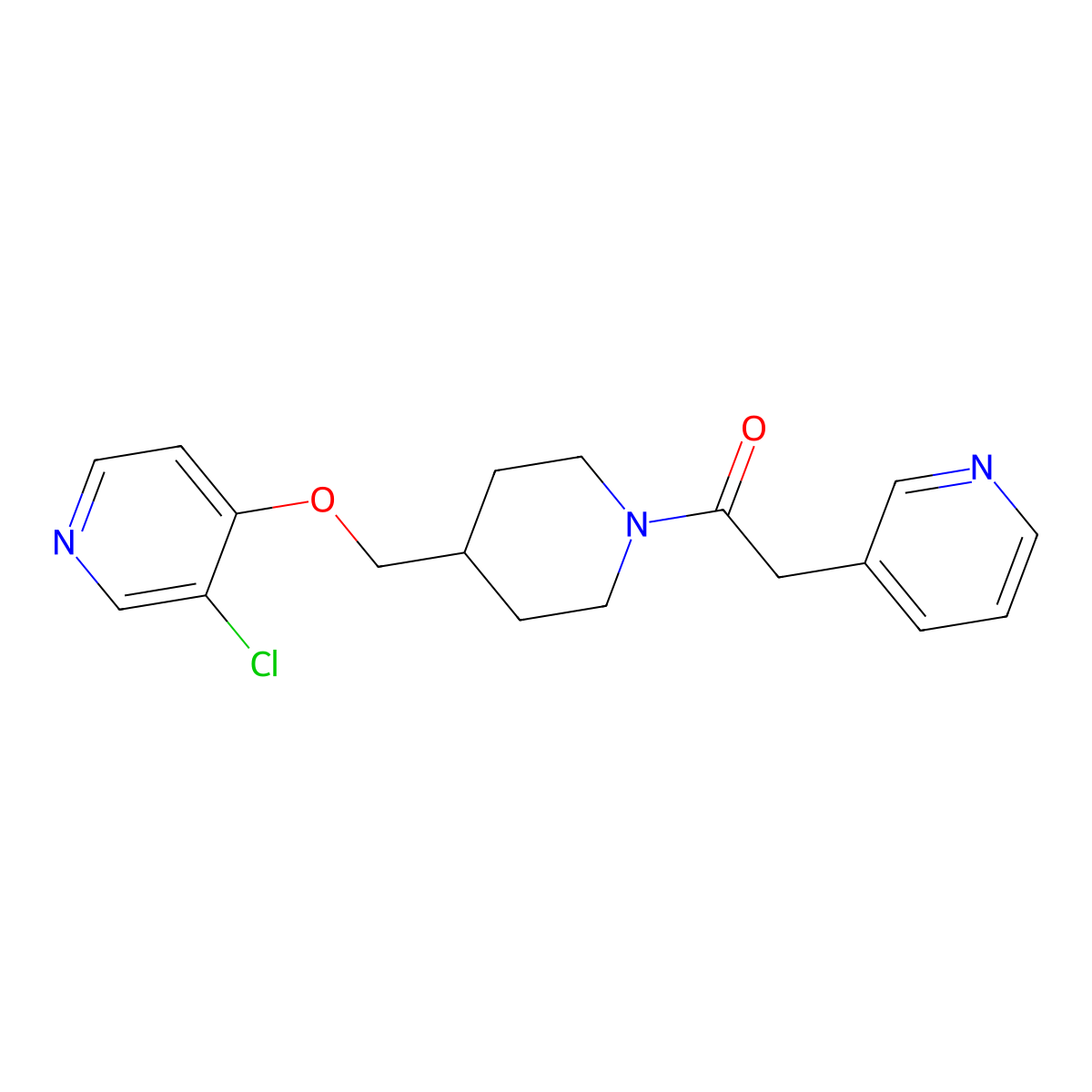 1-(4-{[(3-Chloropyridin-4-yl)oxy]methyl}piperidin-1-yl)-2-(pyridin-3-yl)ethan-1-one molecular structure, CAS 2640845-98-1