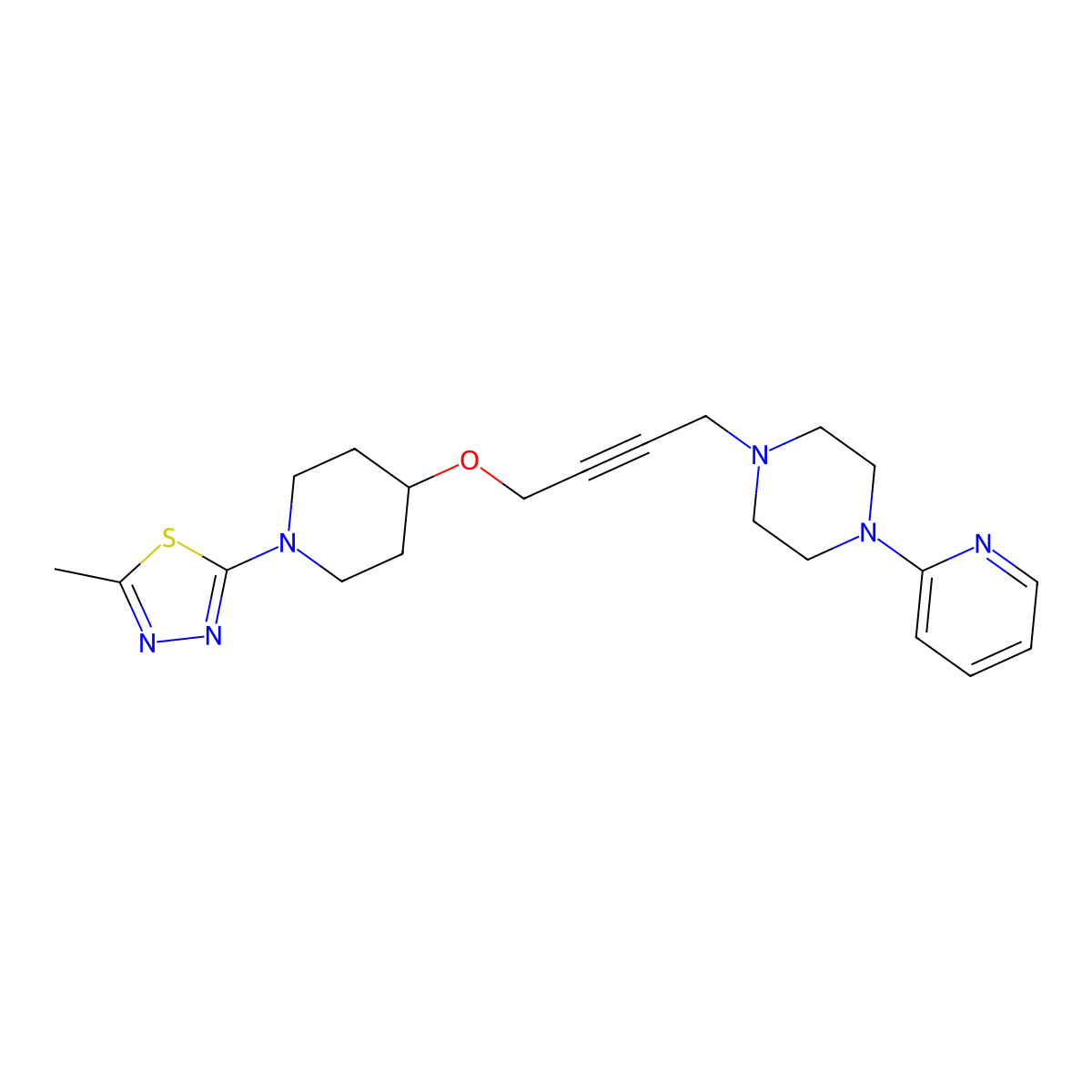 1-(4-{[1-(5-Methyl-1,3,4-thiadiazol-2-yl)piperidin-4-yl]oxy}but-2-yn-1-yl)-4-(pyridin-2-yl)piperazine molecular structure, CAS 2640846-00-8