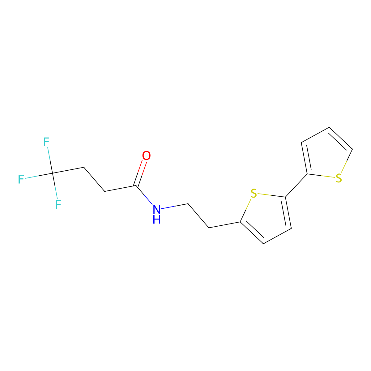 N-(2-{[2,2'-bithiophene]-5-yl}ethyl)-4,4,4-trifluorobutanamide molecular structure, CAS 2640846-01-9