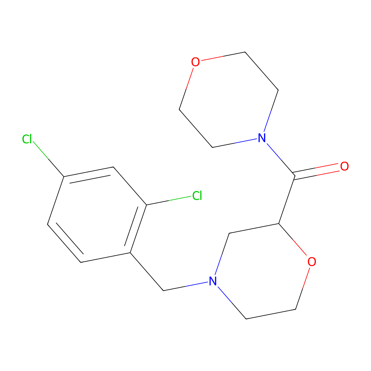 4-[(2,4-Dichlorophenyl)methyl]-2-(morpholine-4-carbonyl)morpholine molecular structure, CAS 2640846-02-0