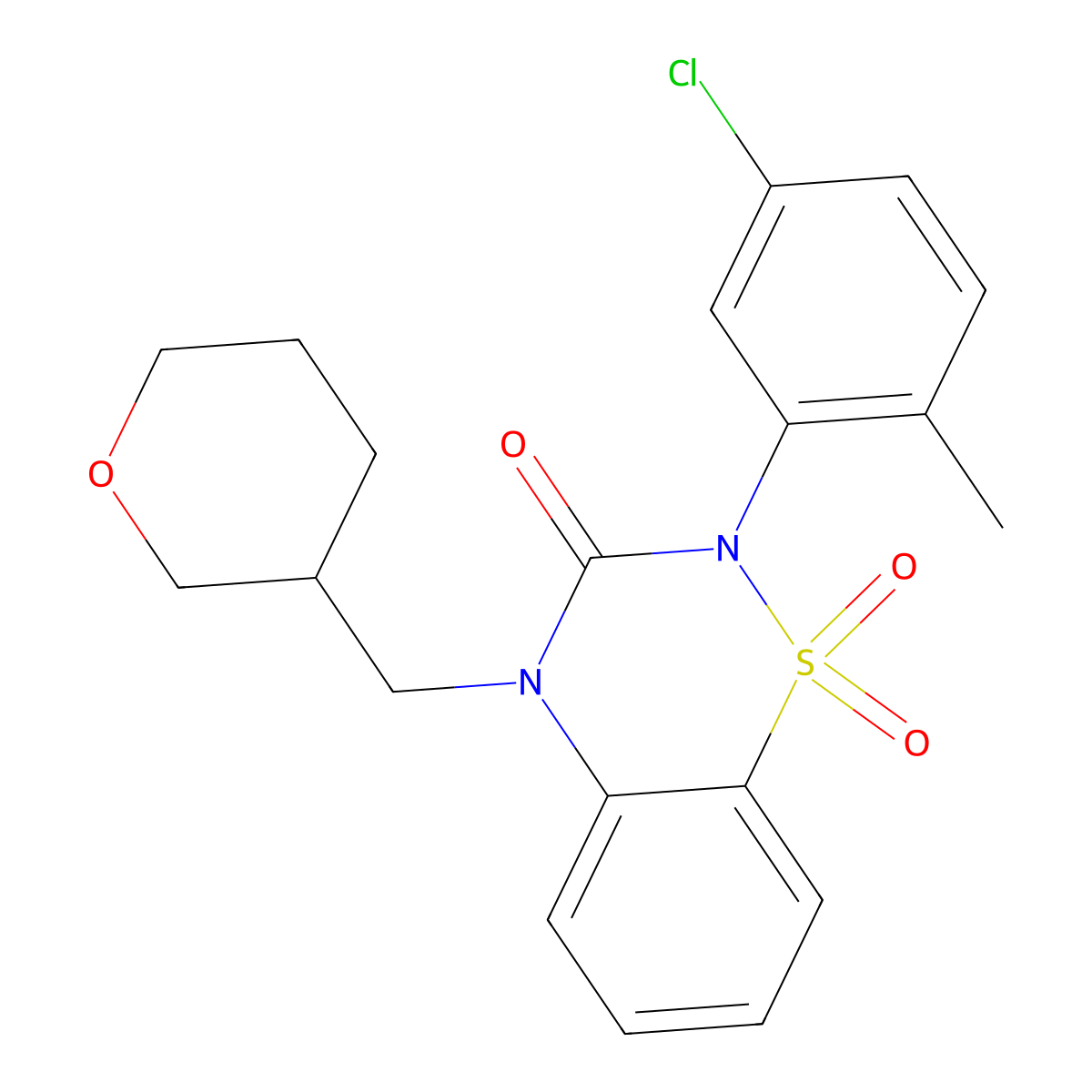 2-(5-Chloro-2-methylphenyl)-4-(oxan-3-ylmethyl)-1,1-dioxo-1lambda6,2,4-benzothiadiazin-3-one molecular structure, CAS 2640846-03-1