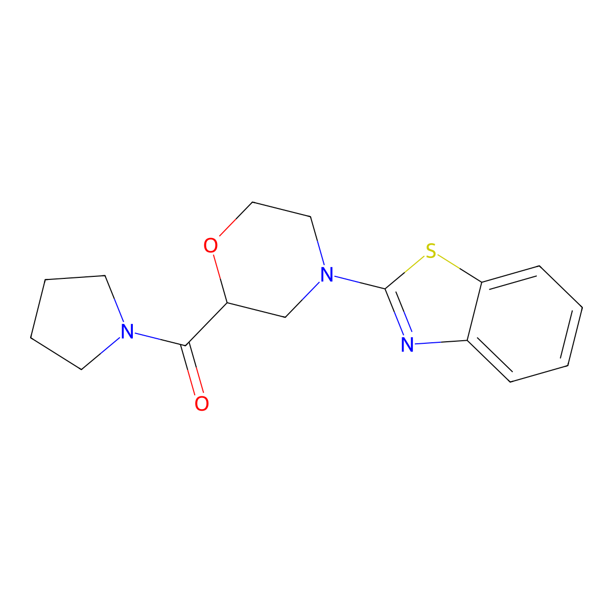 2-[2-(Pyrrolidine-1-carbonyl)morpholin-4-yl]-1,3-benzothiazole molecular structure, CAS 2640846-05-3