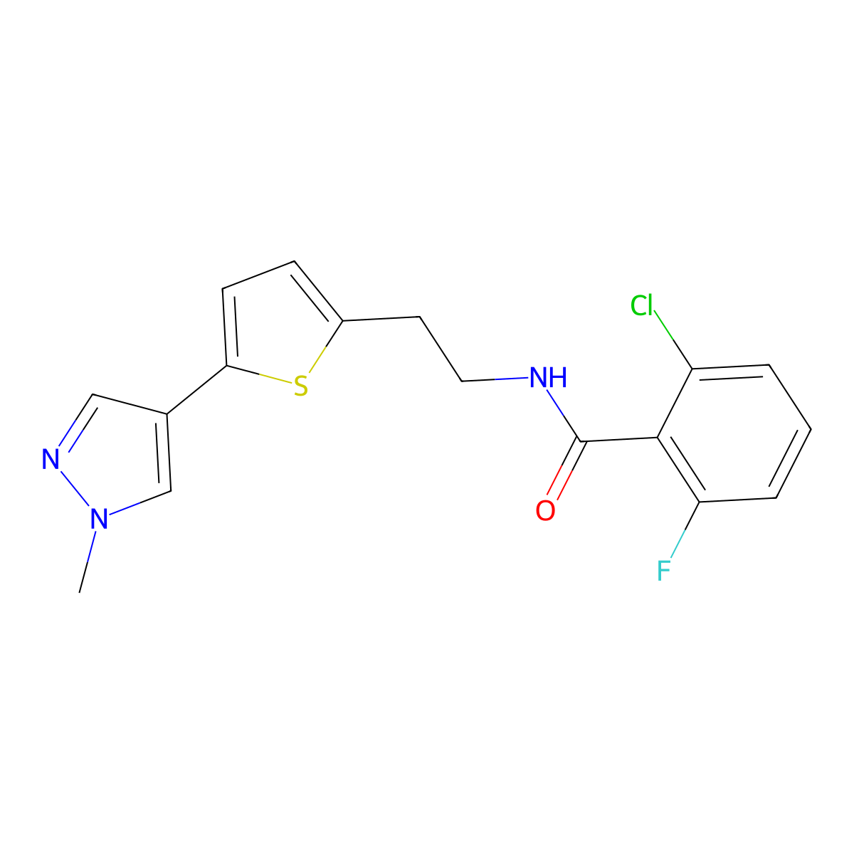 2-chloro-6-fluoro-N-{2-[5-(1-methyl-1H-pyrazol-4-yl)thiophen-2-yl]ethyl}benzamide molecular structure, CAS 2640846-11-1