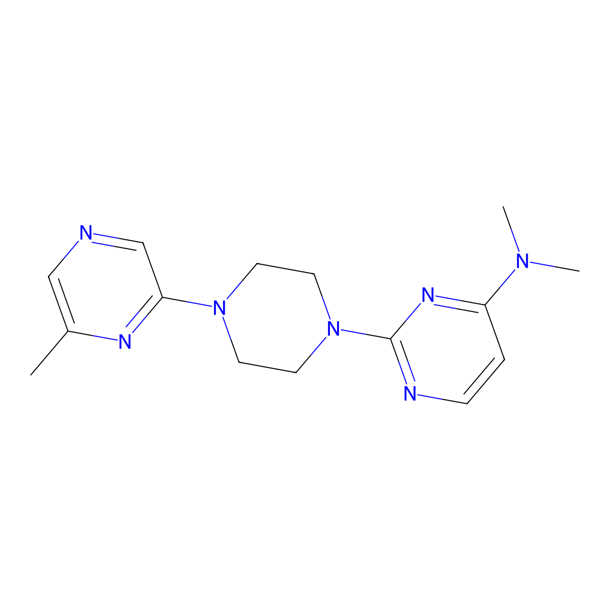 N,N-dimethyl-2-[4-(6-methylpyrazin-2-yl)piperazin-1-yl]pyrimidin-4-amine molecular structure, CAS 2640846-12-2