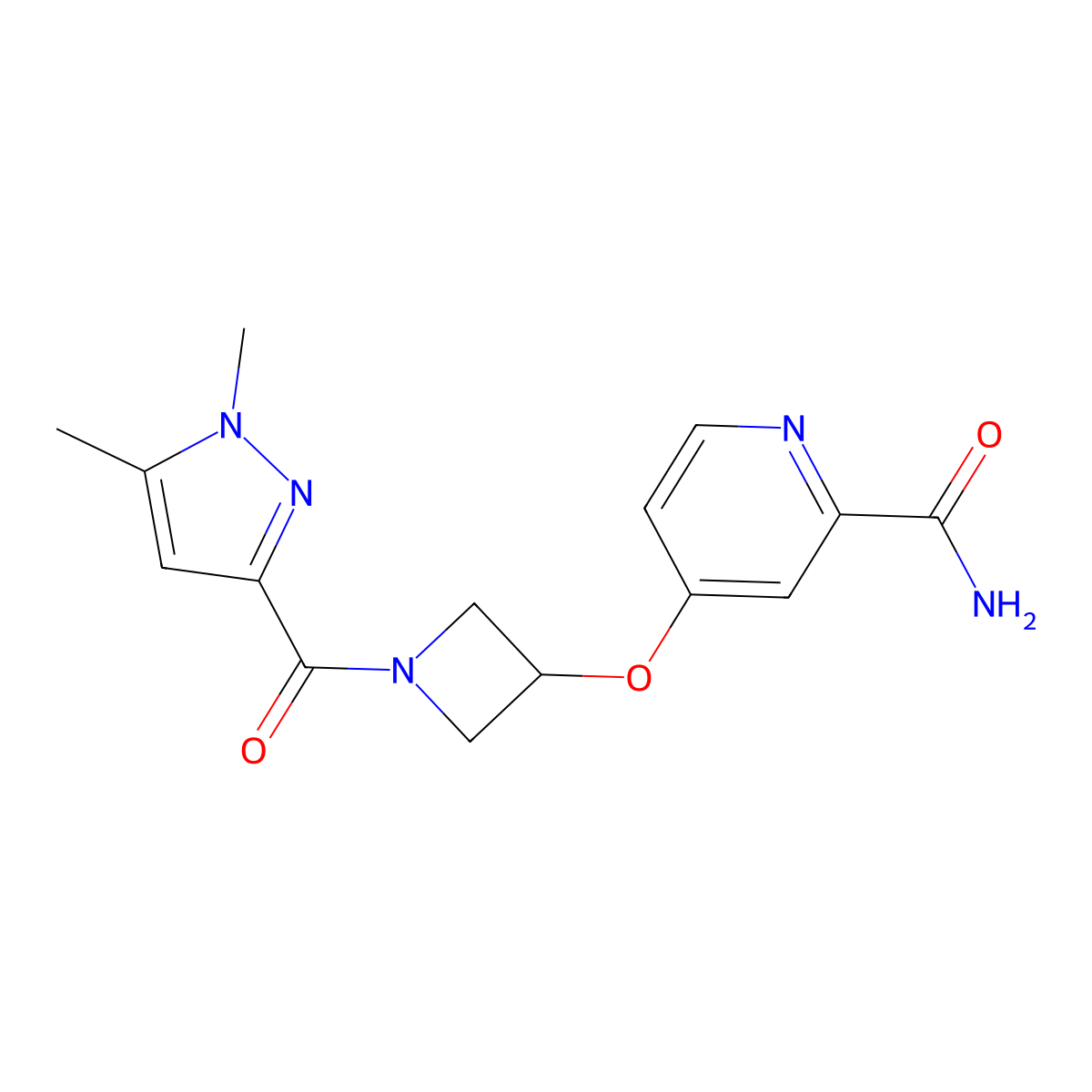 4-{[1-(1,5-dimethyl-1H-pyrazole-3-carbonyl)azetidin-3-yl]oxy}pyridine-2-carboxamide molecular structure, CAS 2640846-13-3