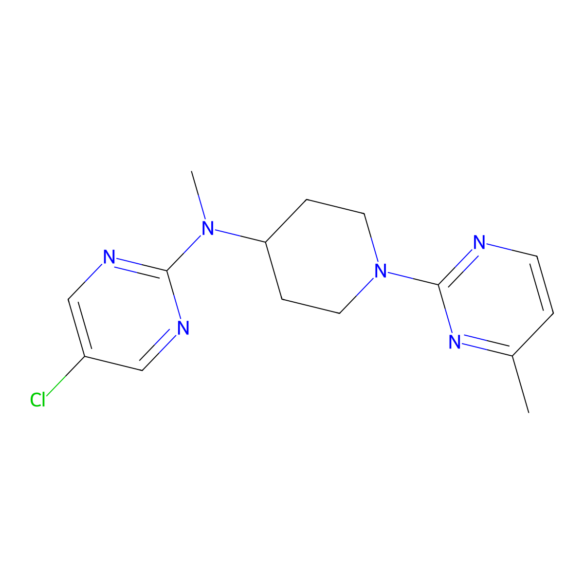 5-chloro-N-methyl-N-[1-(4-methylpyrimidin-2-yl)piperidin-4-yl]pyrimidin-2-amine molecular structure, CAS 2640846-16-6